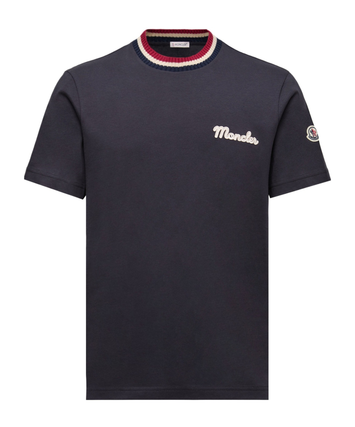 Moncler Cotton Logo Embroidered T-shirt In Blue