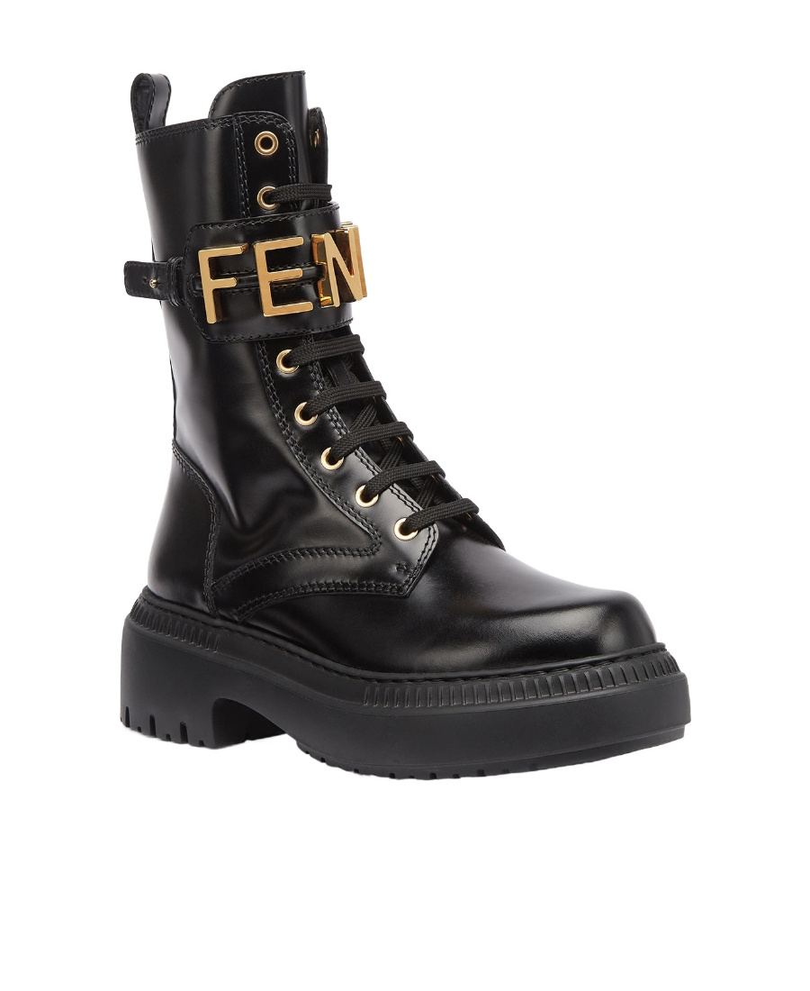 Fendi Lace-up Ankle Boots In Black