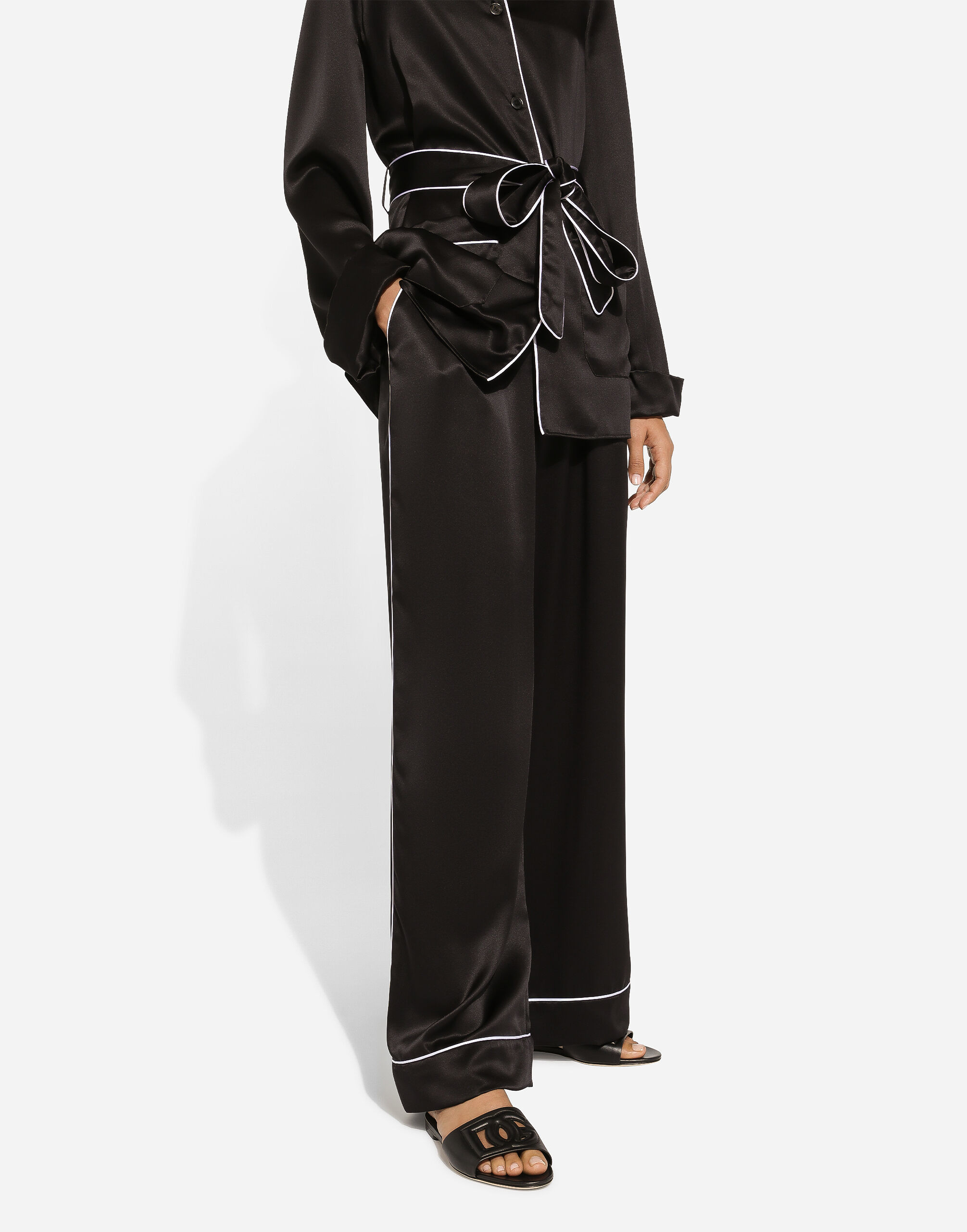 Dolce & Gabbana Piped-trim Silk Shirt In Black