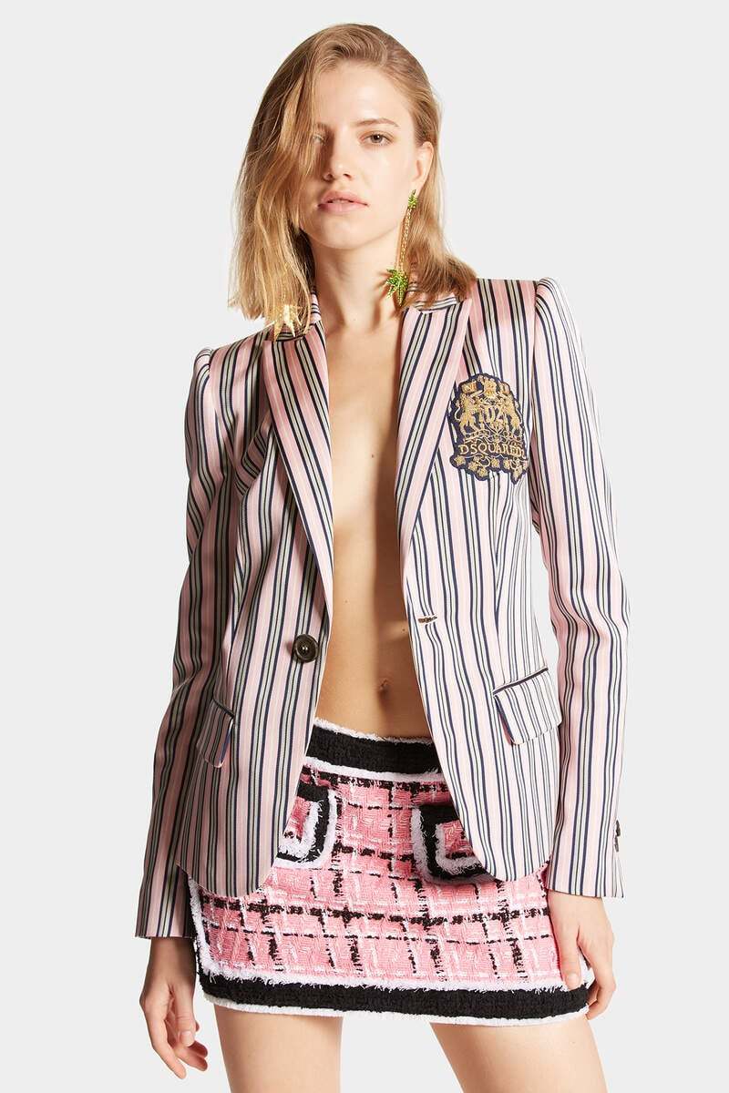 Dsquared2 Striped Jacket With Notched Lapels And Pockets In Gray