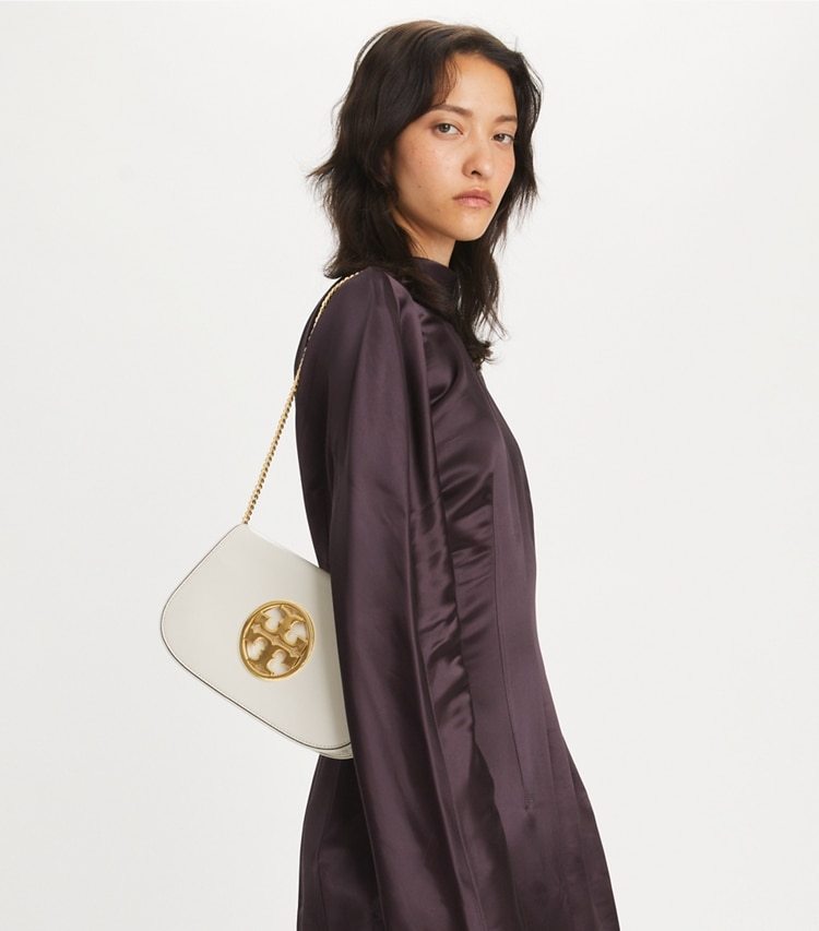 Tory Burch Reva Logo-plaque Clutch Bag In Nude