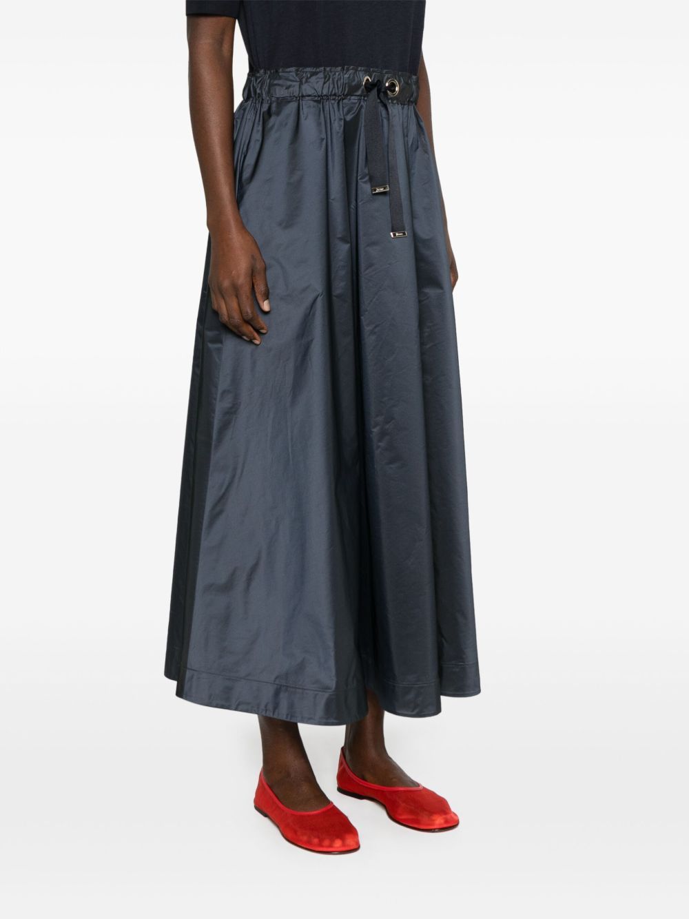 Herno Blue Crewneck Midi Dress With Elastic Drawstring Waist And Panelled Design