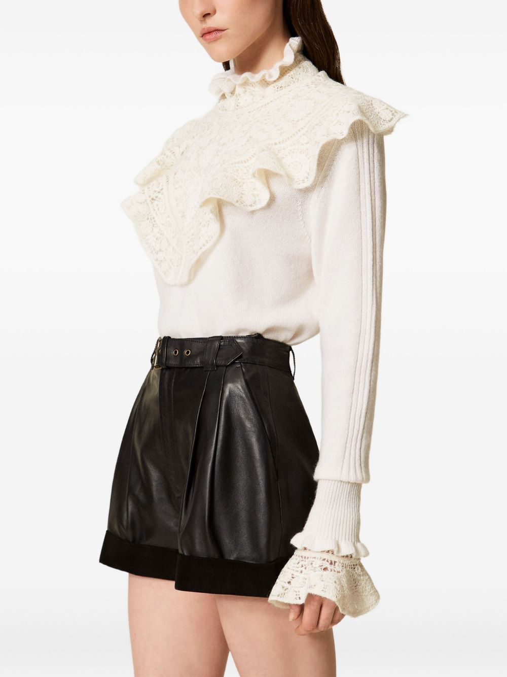 Twinset Lace-trimmed Ruffled Jumper In Neutral