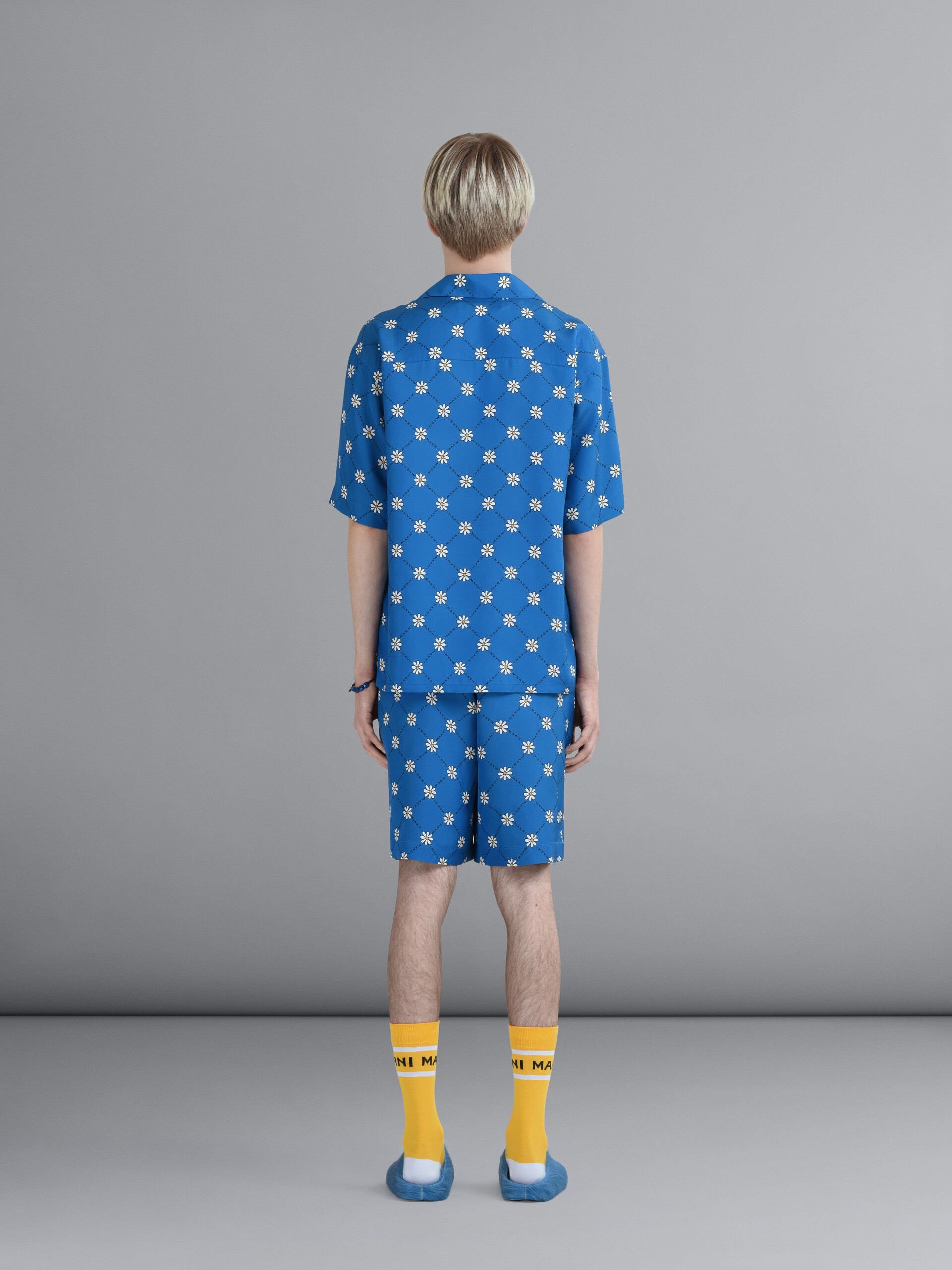 Marni Daisy-print Track Shorts In Blue