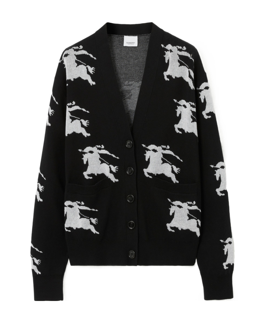 Burberry Ekd Intarsia-knit Cardigan In Black
