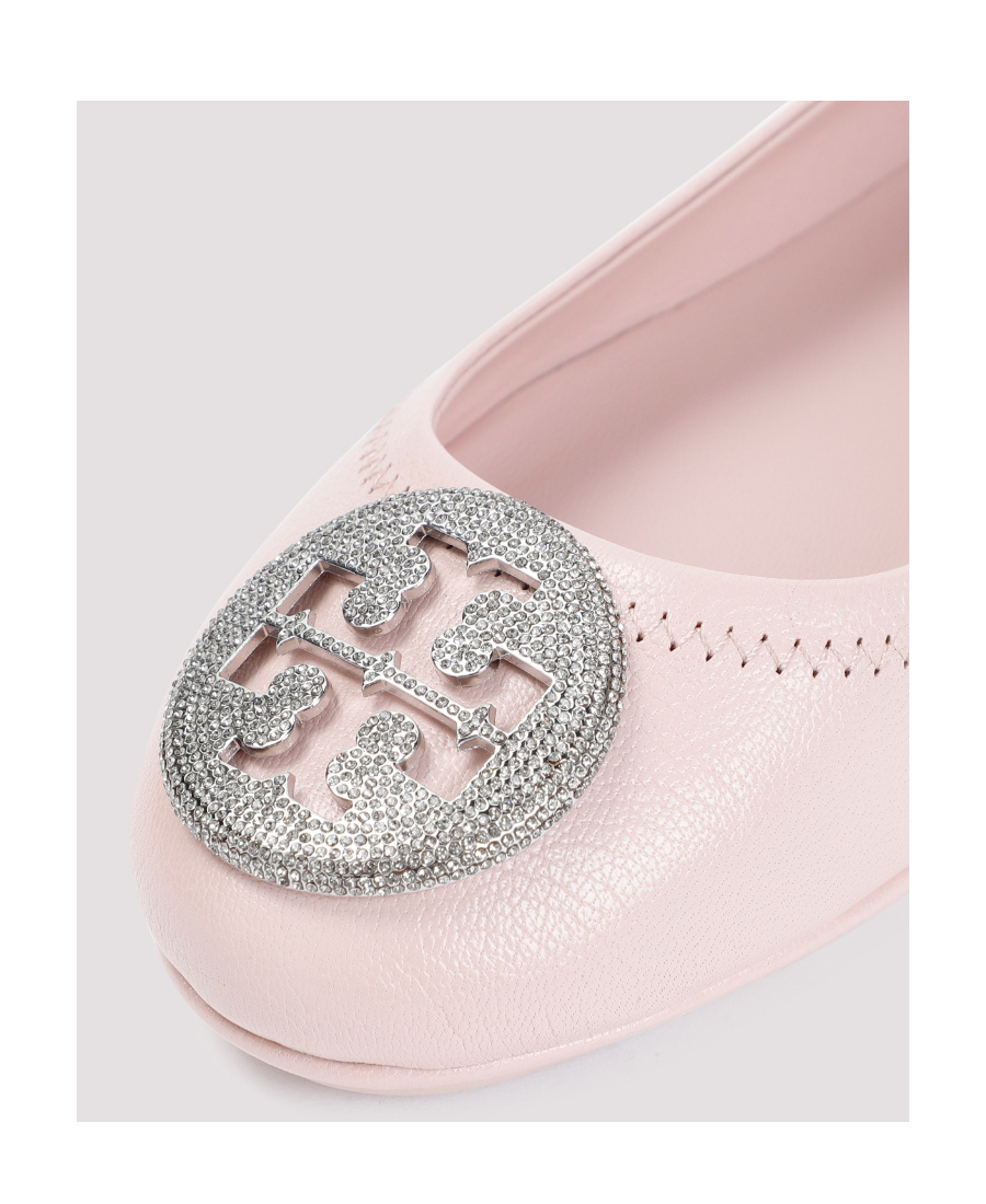 Tory Burch Minnie Travel Leather Ballerina Shoes In Pink