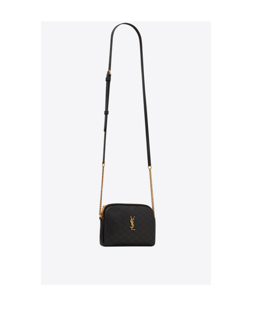 Saint Laurent Mini Cassandre Patent Camera Bag In Black