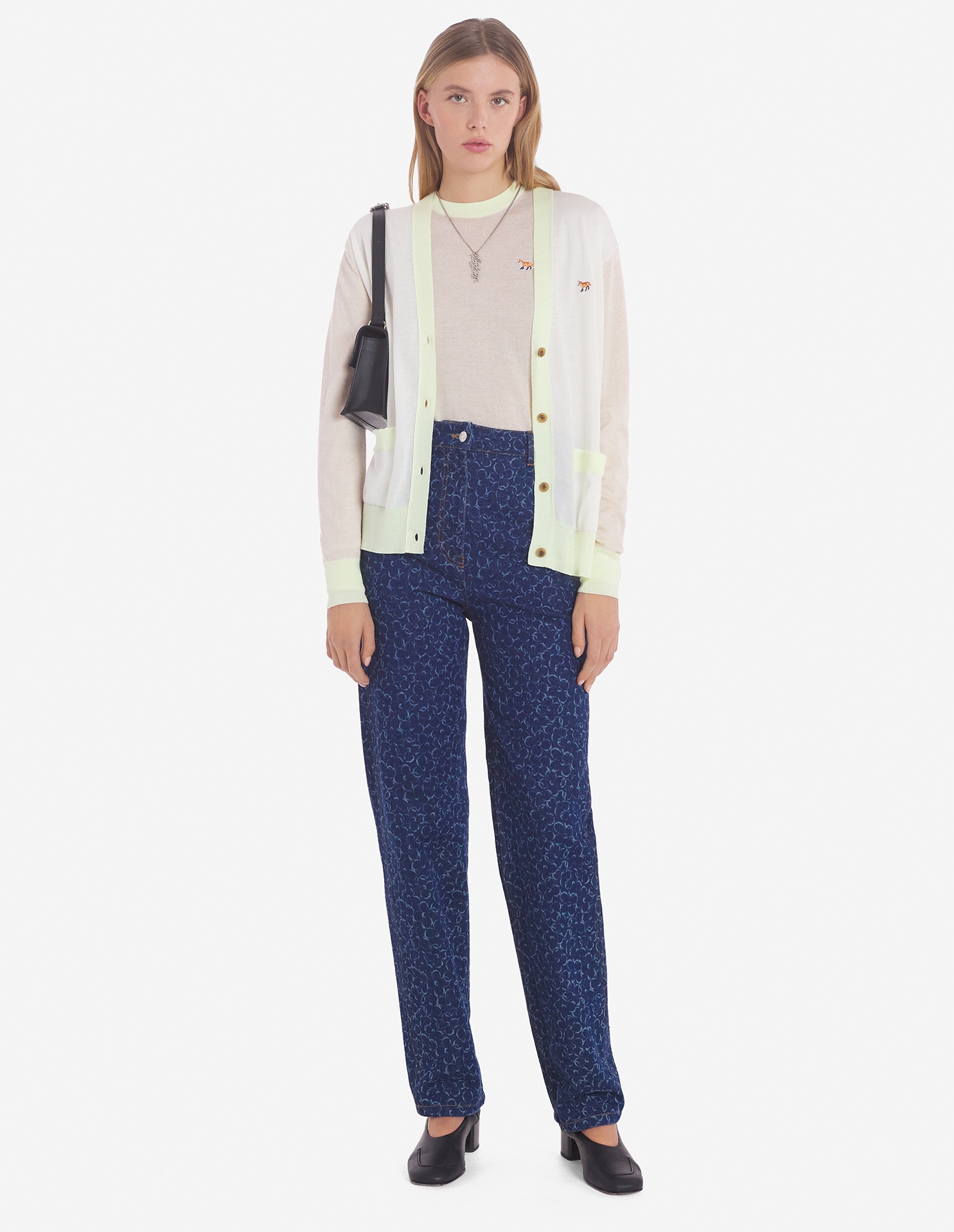 Shop Maison Kitsuné Baby Fox Patch Color Block Knit Cardigan In White