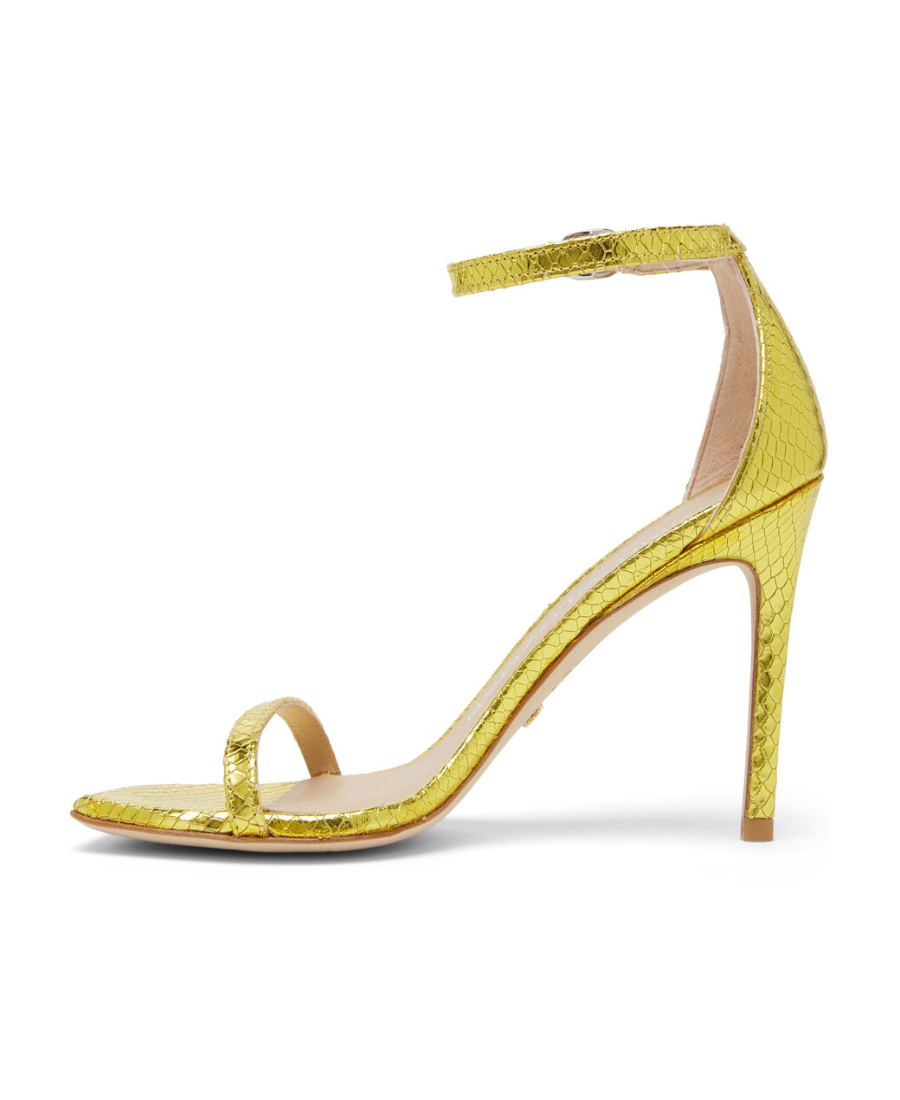 Stuart Weitzman 105mm Snakeskin Leather Sandals In Yellow