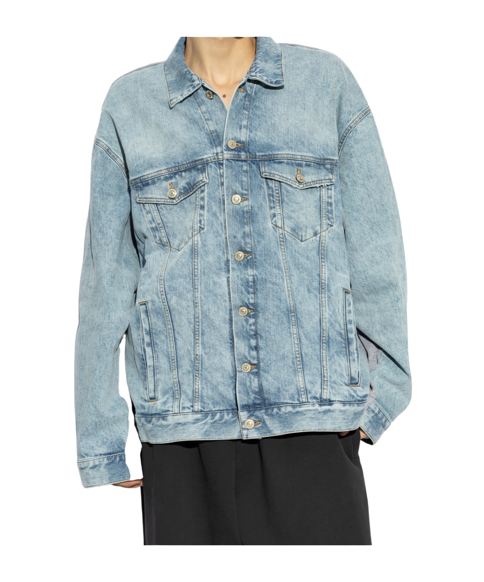 Balenciaga Long-sleeved Denim Jacket In Blue