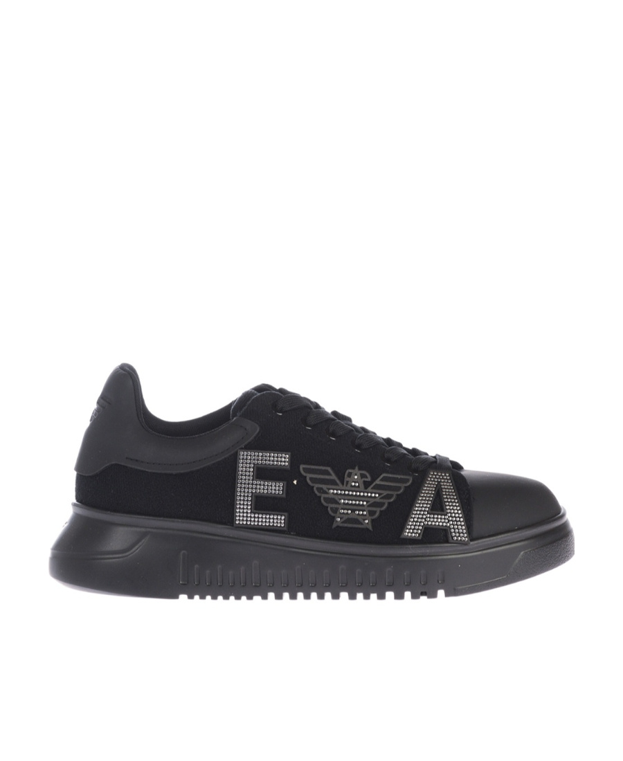 Emporio Armani Round Head Lace-up Sneakers In Black