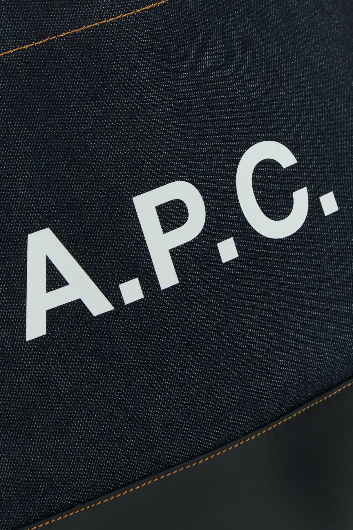 Apc A.p.c. Men Blue Denim And Leather Axel Shopping Bag In Black
