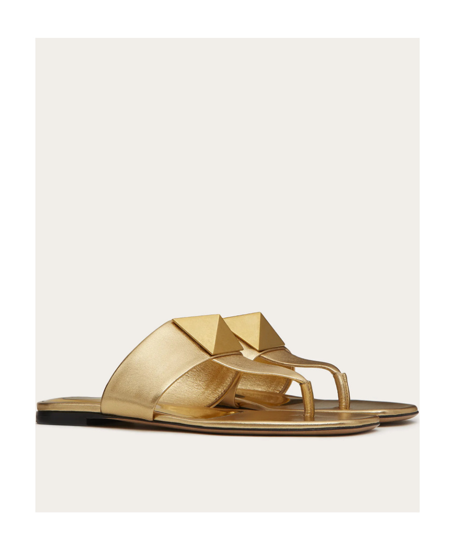Valentino Garavani Roman Stud Flat Sandals With Signature Detailing In Nude