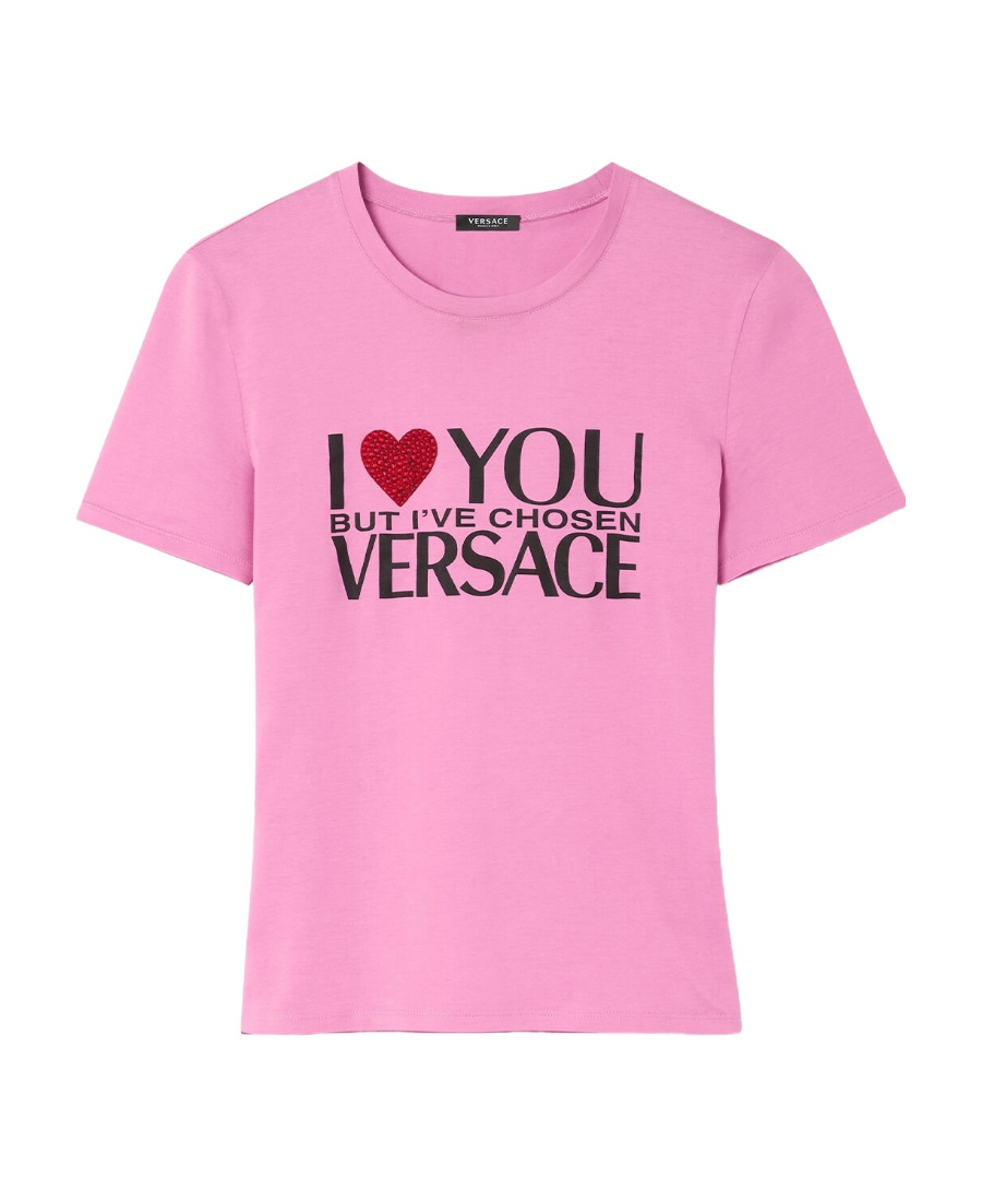 Versace Brand-print Slim-fit Stretch-jersey T-shirt In Pink