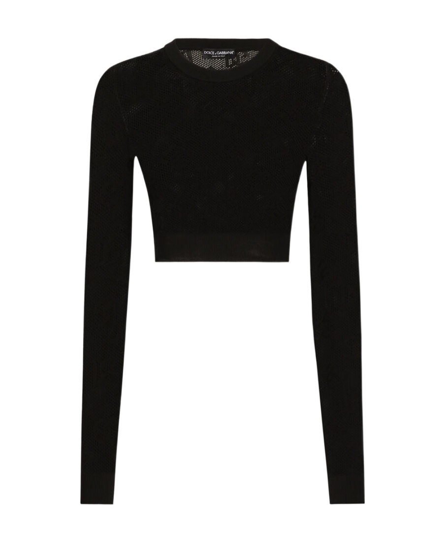 Dolce & Gabbana Monogram Open-knit Crop Top In Black