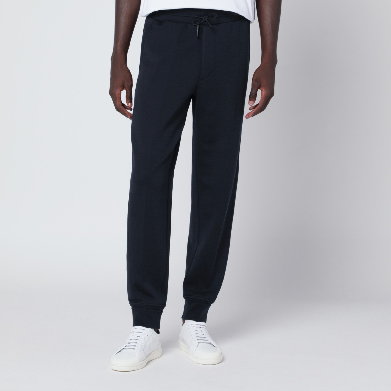 Zegna Wool Blend Jogging Trousers With Elastic Waistband In Blue