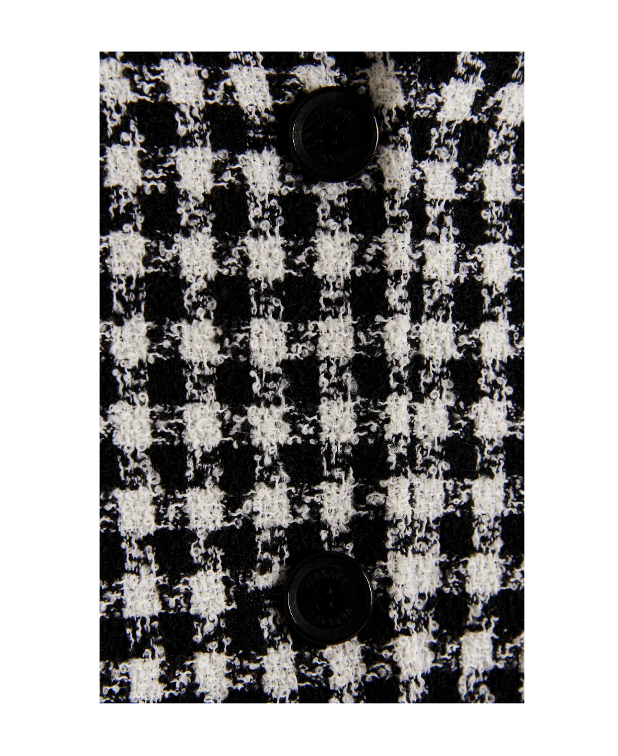 Versace Dogtooth Single-breasted Tweed Blazer In Black
