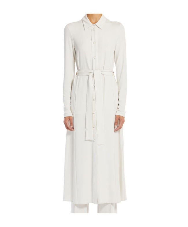 Max Mara White Maxi Dress With Classic Collar And Belted Waist