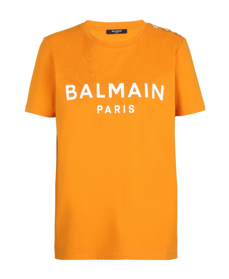 Balmain Eco-responsible Cotton T-shirt With Logo Print In Orange