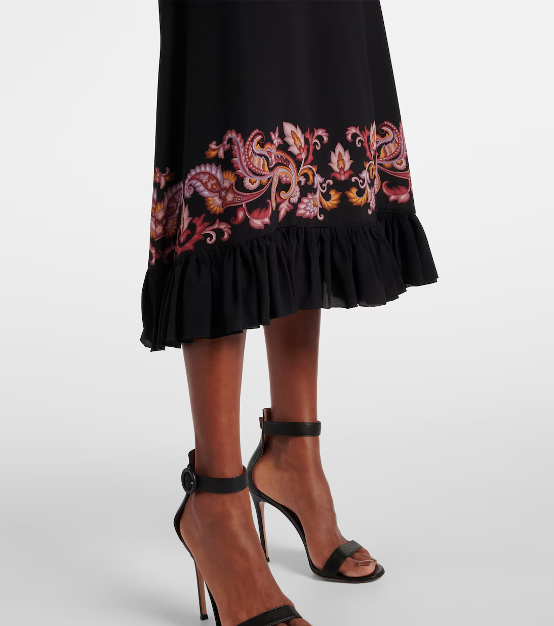 Etro Paisley Silk Midi Dress In Black