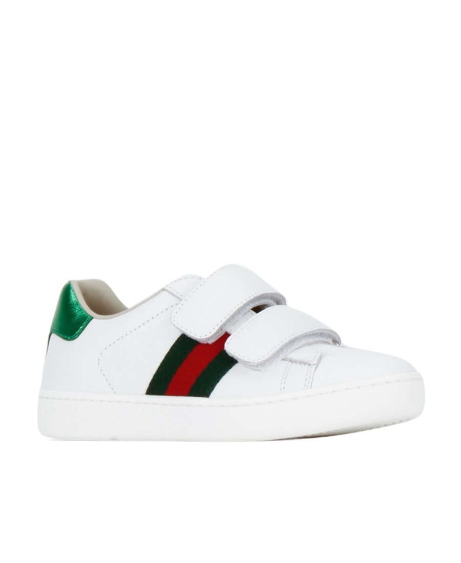 Gucci Leather Strap Sneakers In White