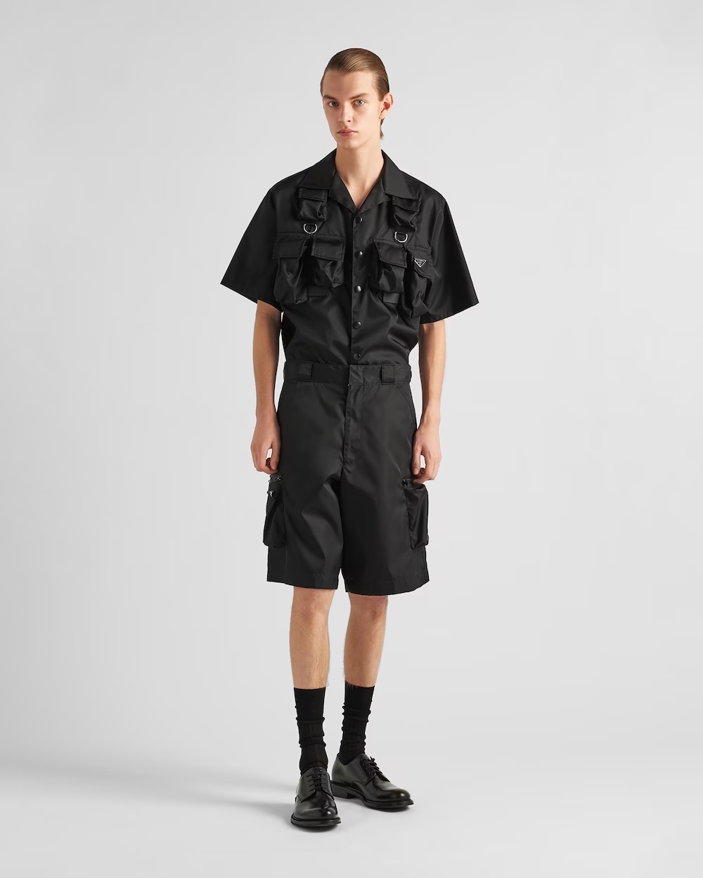 Prada Nylon Short Sleeves Shirt In Black