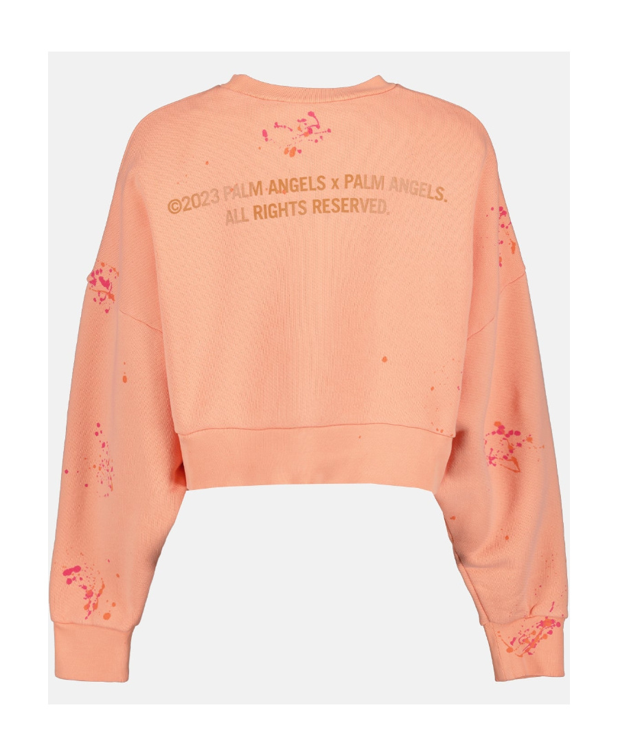 Palm Angels Pxp Palm Tree Printed Cropped Sweatshirt In Pink