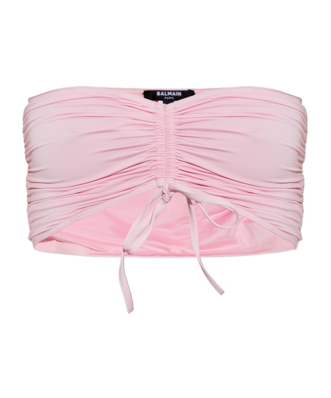 Balmain Ruched Bikini Top In Pink