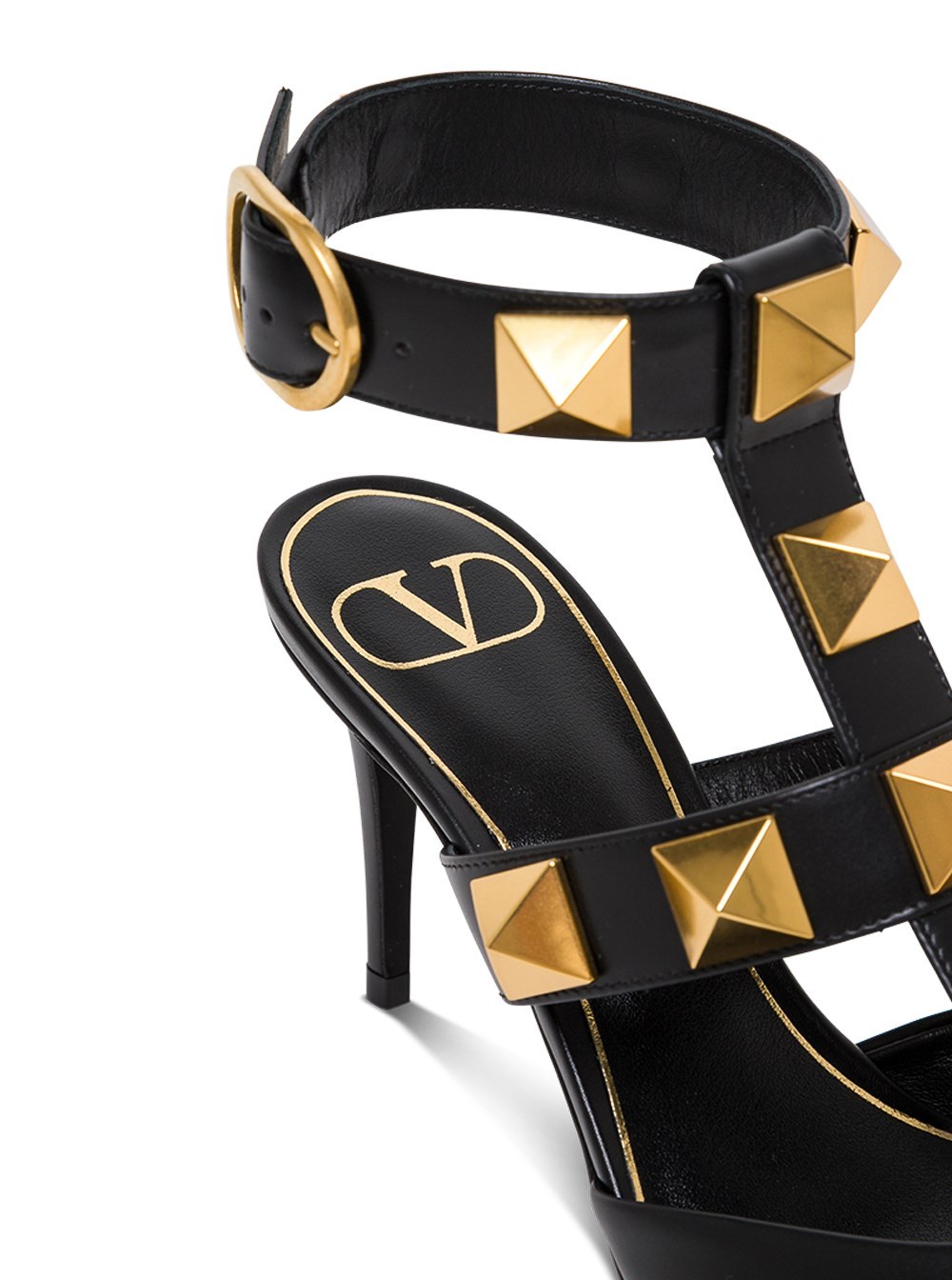 Valentino Roman Stud 80 Leather Ankle Strap Pump In Black
