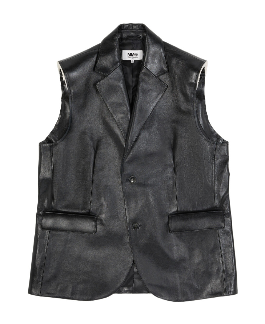 Mm6 Maison Margiela Leather Vest Sleeveless Flap Pockets In Black