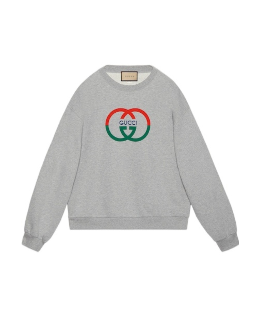 Gucci Grey Logo Cotton Crewneck Sweatshirt In Gray