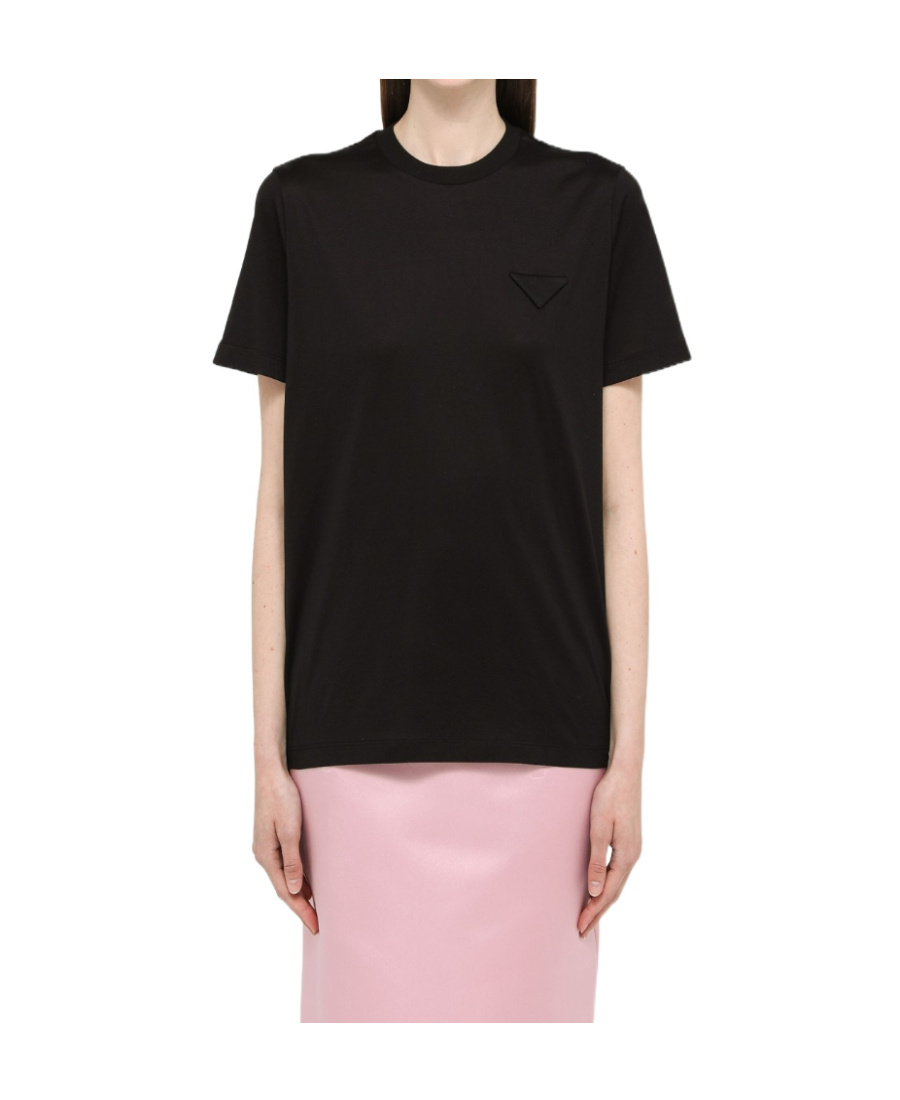 Prada T-shirt With Round Neck And Short Sleeves In Black