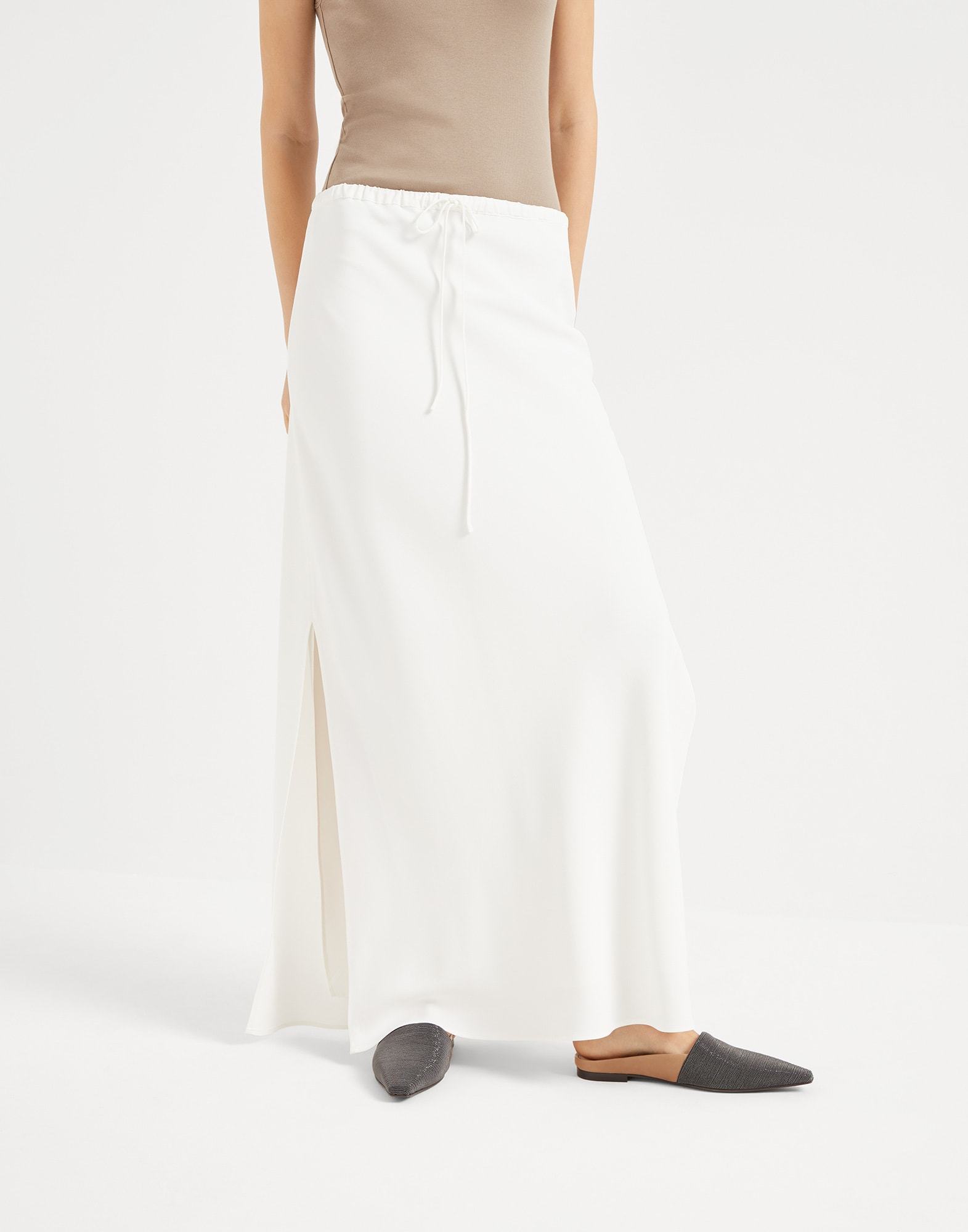 Brunello Cucinelli Cotton Crepe Double Twill Maxi Column Skirt In White