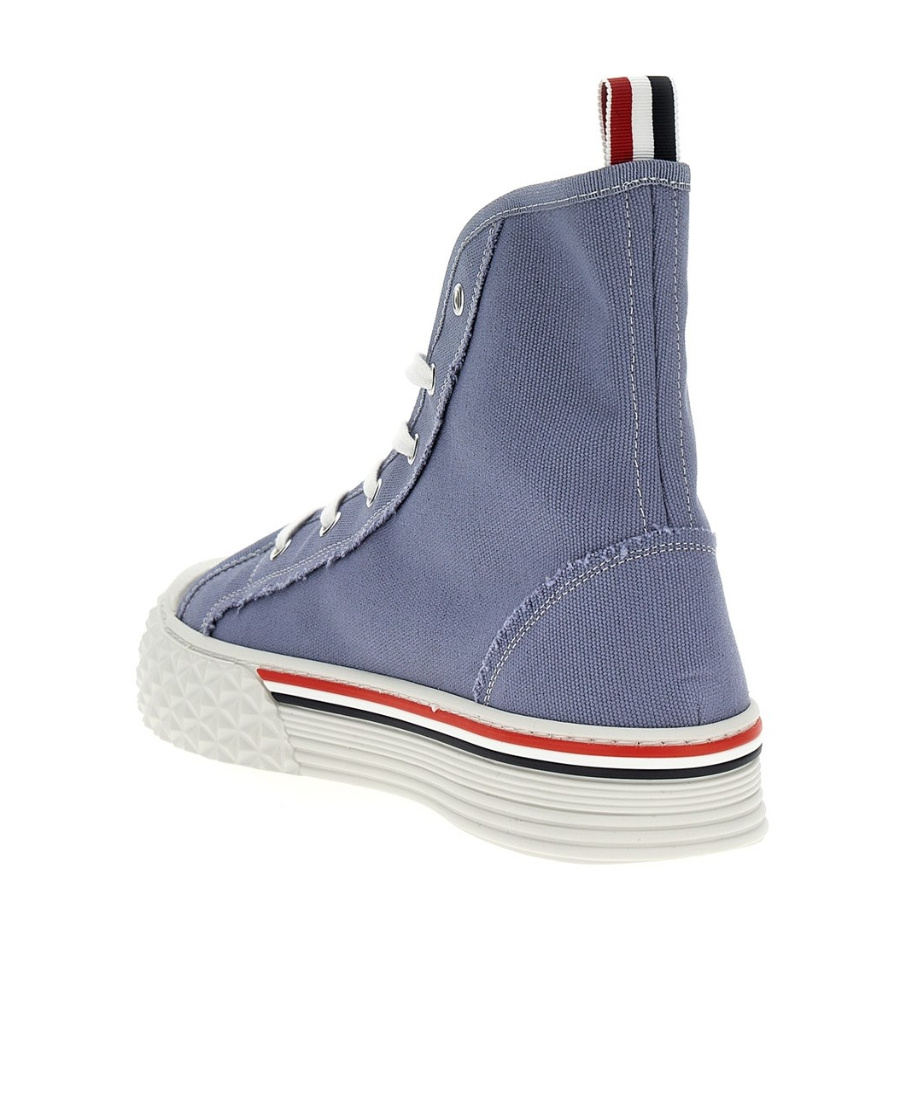 Thom Browne Tricolor Canvas Sneakers With Tartan Sole For Men In Blue In Blue