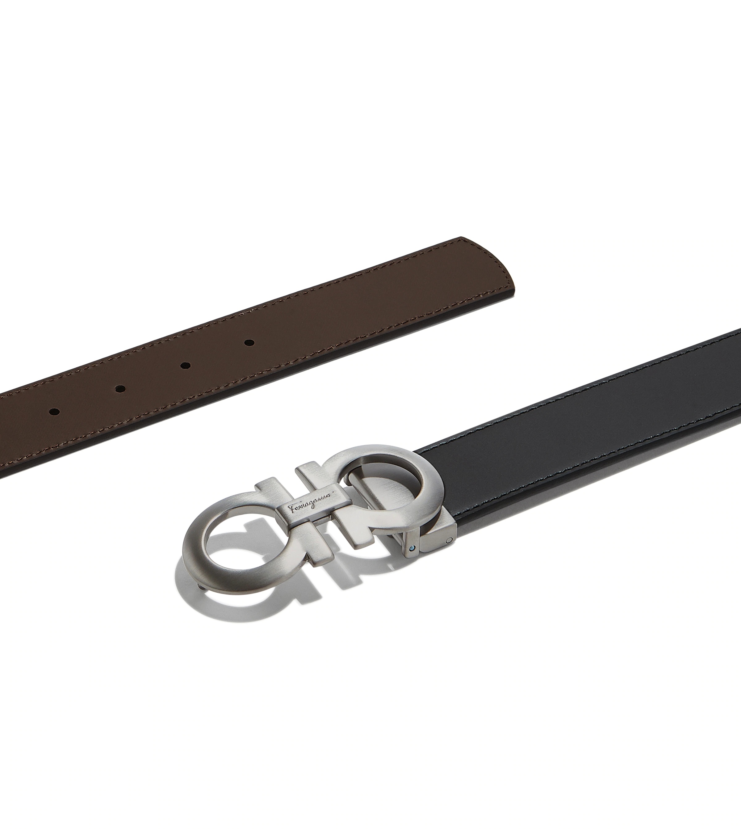 Ferragamo Double-sided Adjustable Gancini Belt In Black