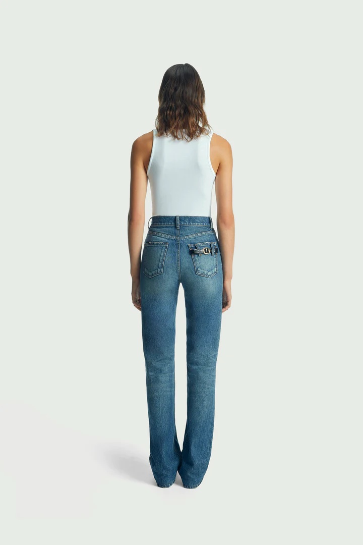 Coperni High Waist Button Jeans In Blue