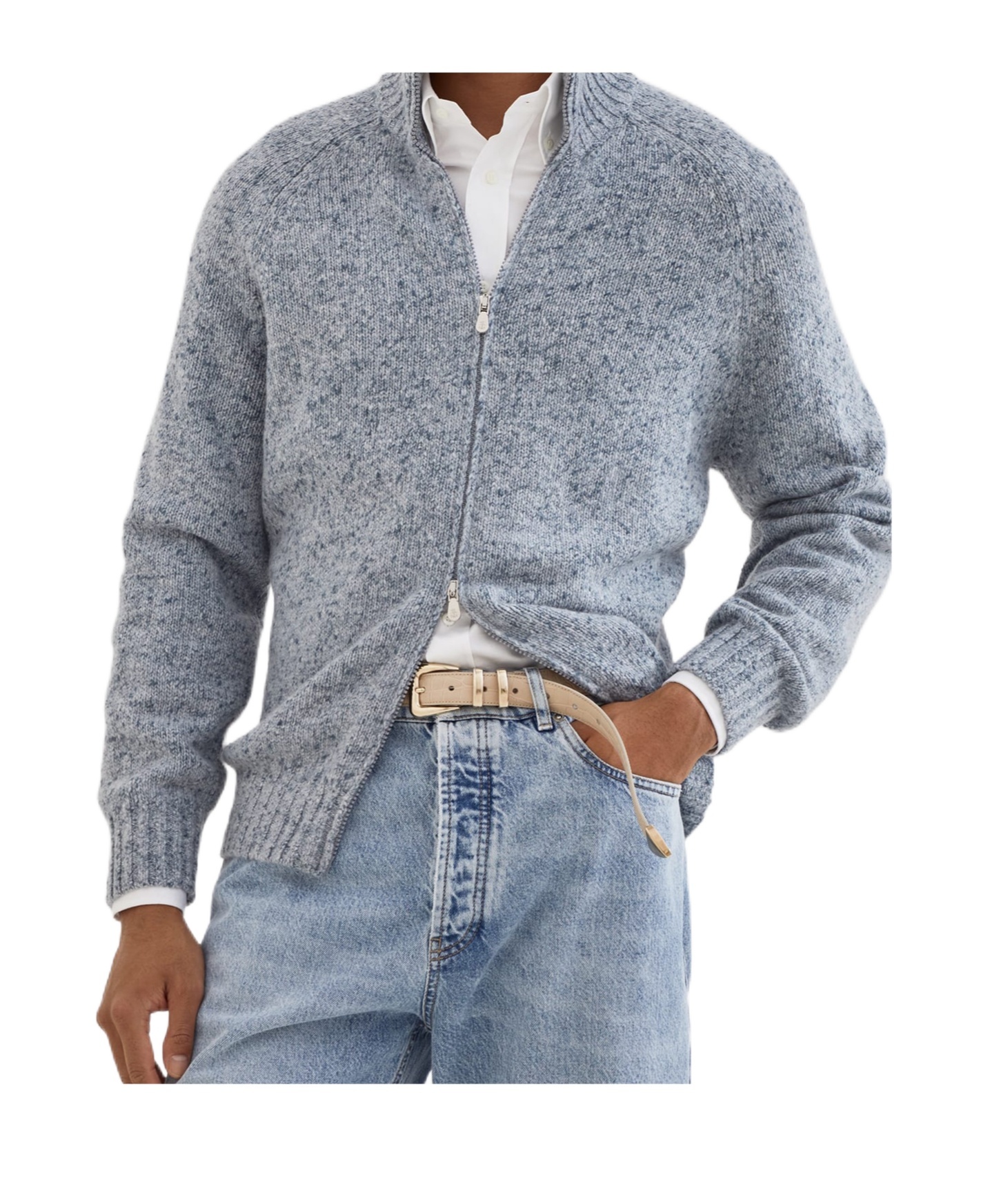 Brunello Cucinelli Cashmere Stand-up Collar Cardigan With Textured Knit In Gray