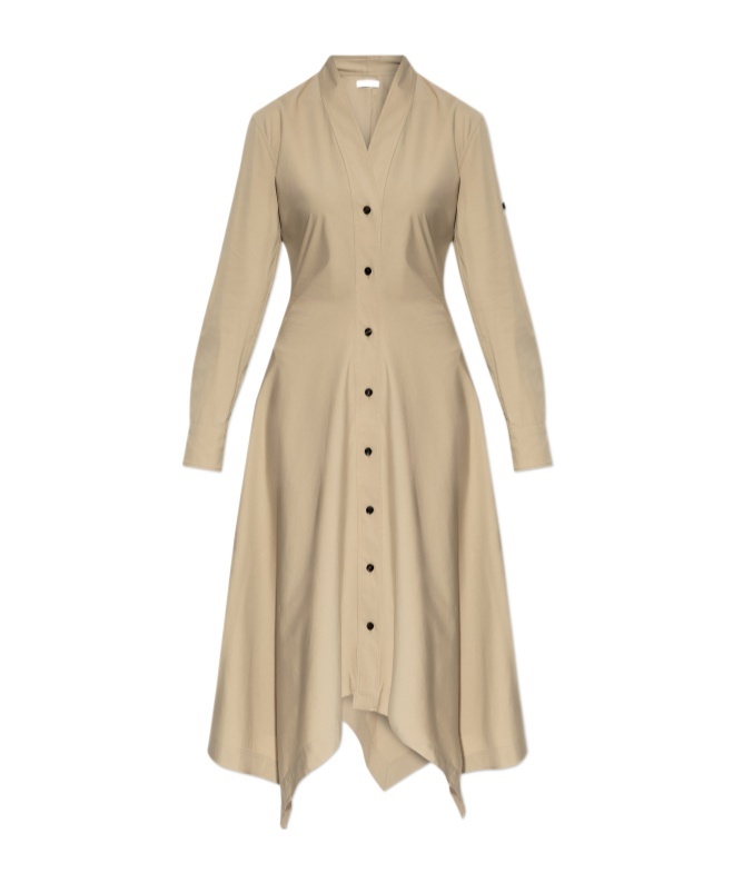 Ferragamo Button-up Midi Shirt Dress In Nude