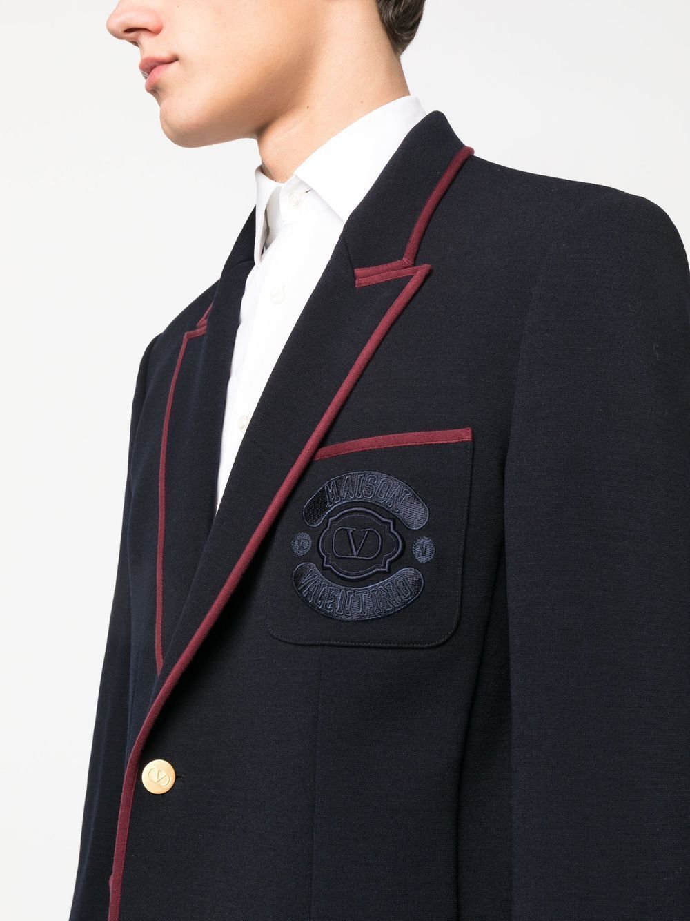 Valentino Embroidered-crest Tailored Blazer In Black