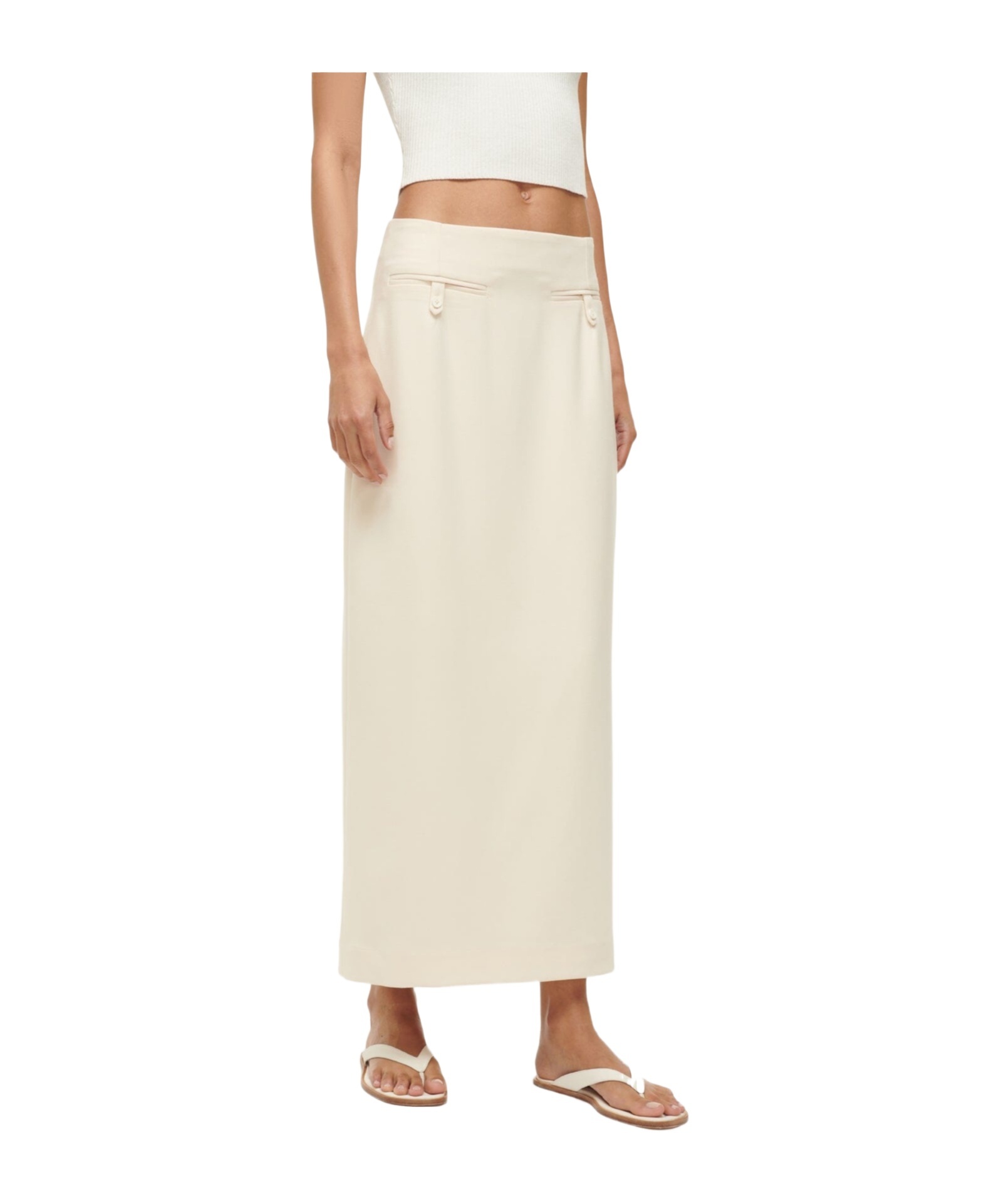 Staud Smith Tailored Midi Column Skirt In Nude
