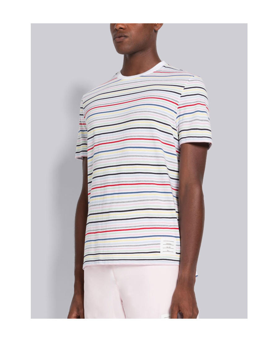Thom Browne Striped Short-sleeve T-shirt In White