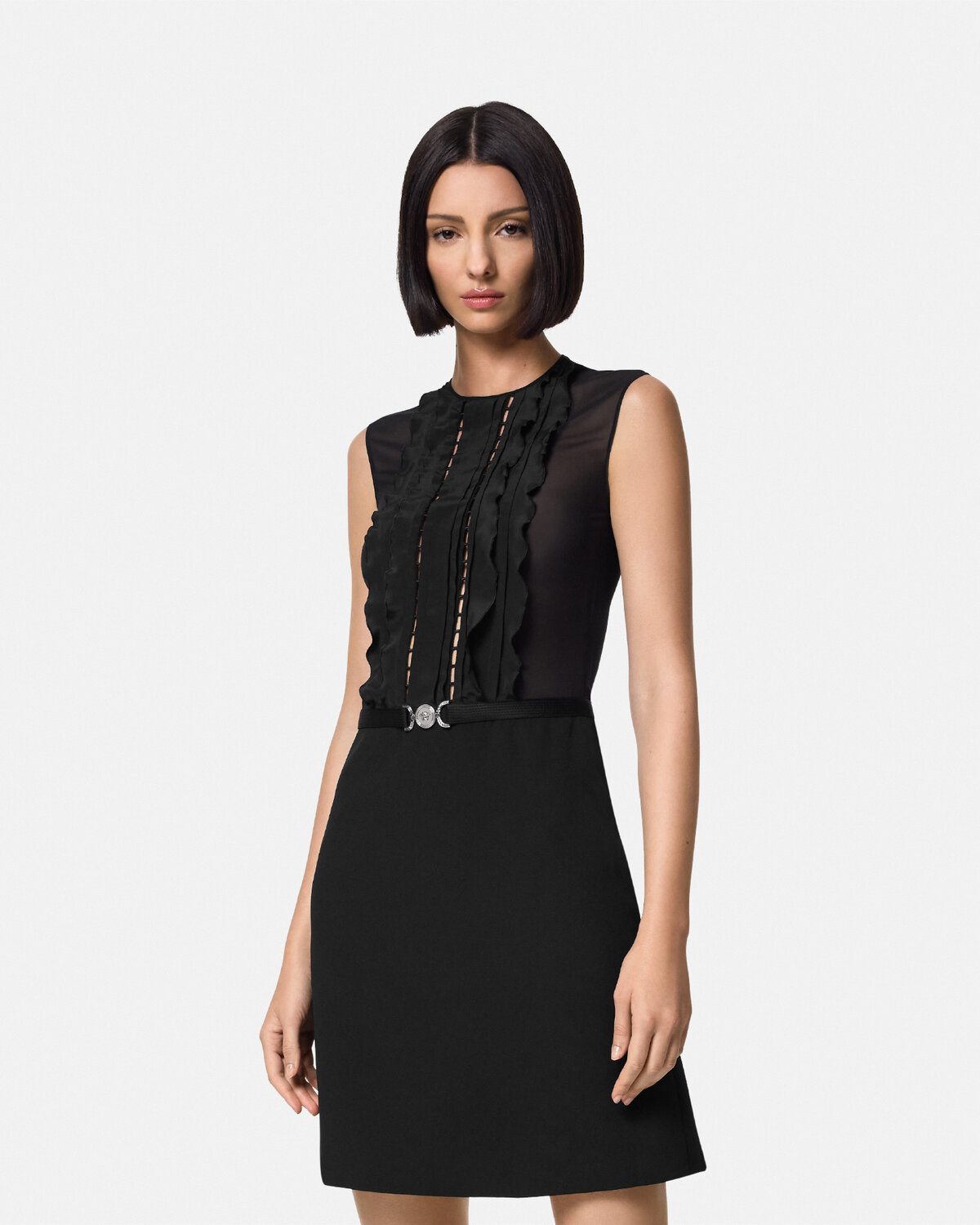 Versace A-line Silk Georgette Mini Dress In Black