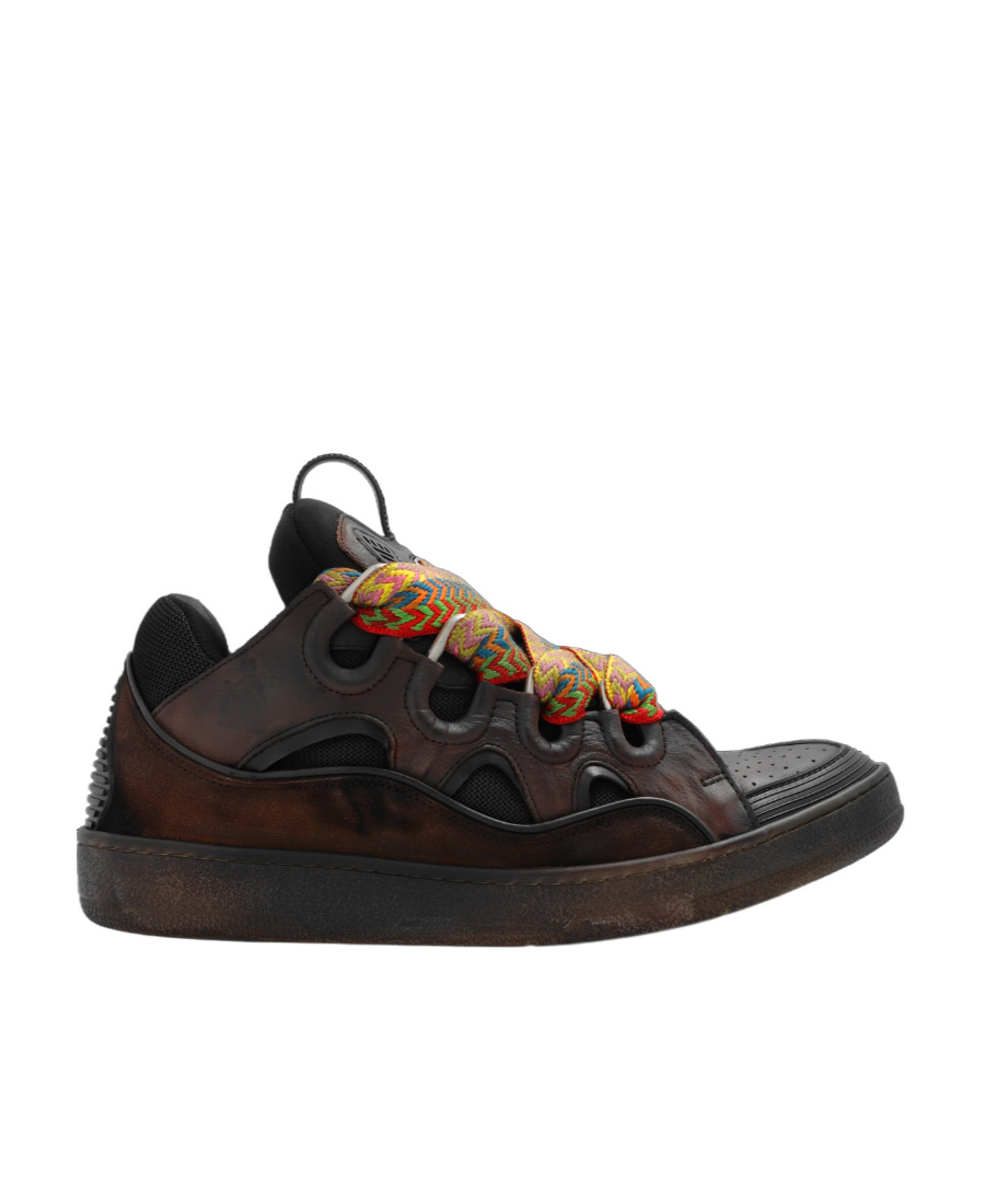 Shop Lanvin Curb Distressed Chunky Sneakers In Black