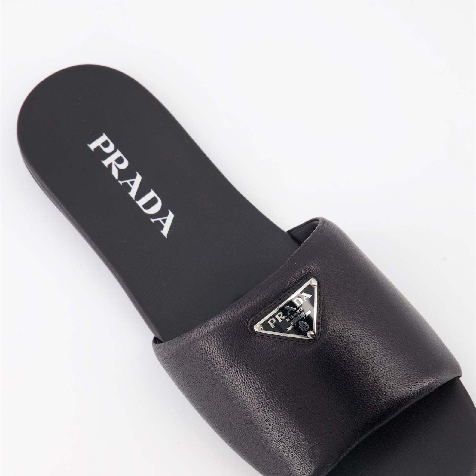 Prada Logo-plaque Leather Sandals In Black