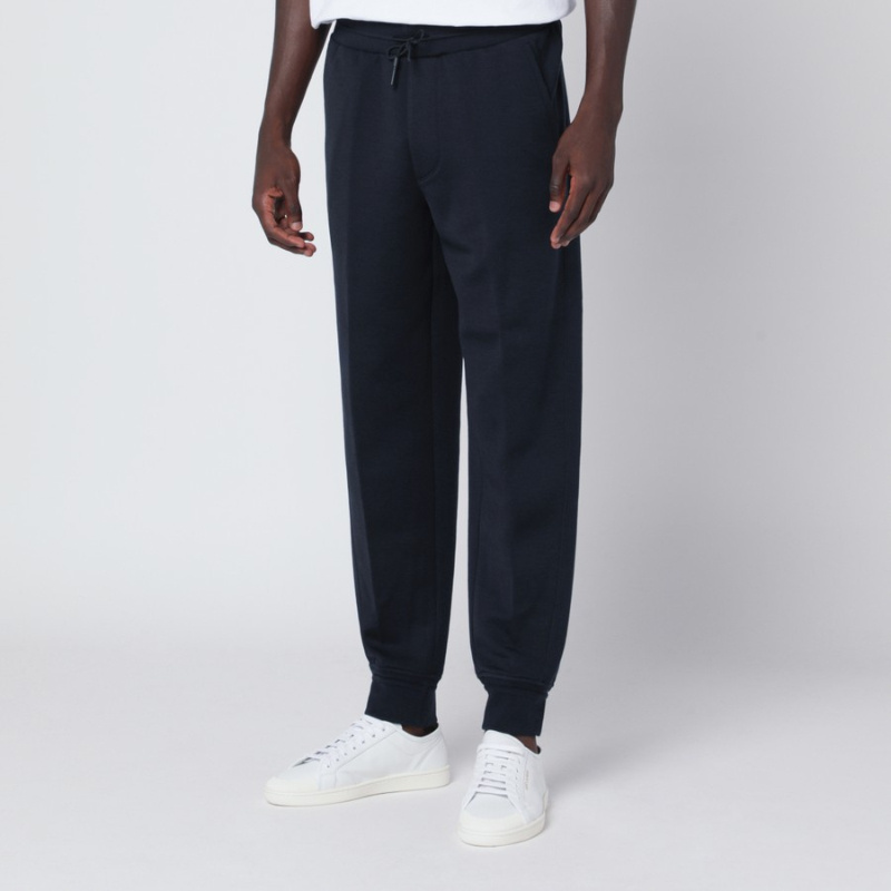 Zegna Wool Blend Jogging Trousers With Elastic Waistband In Blue
