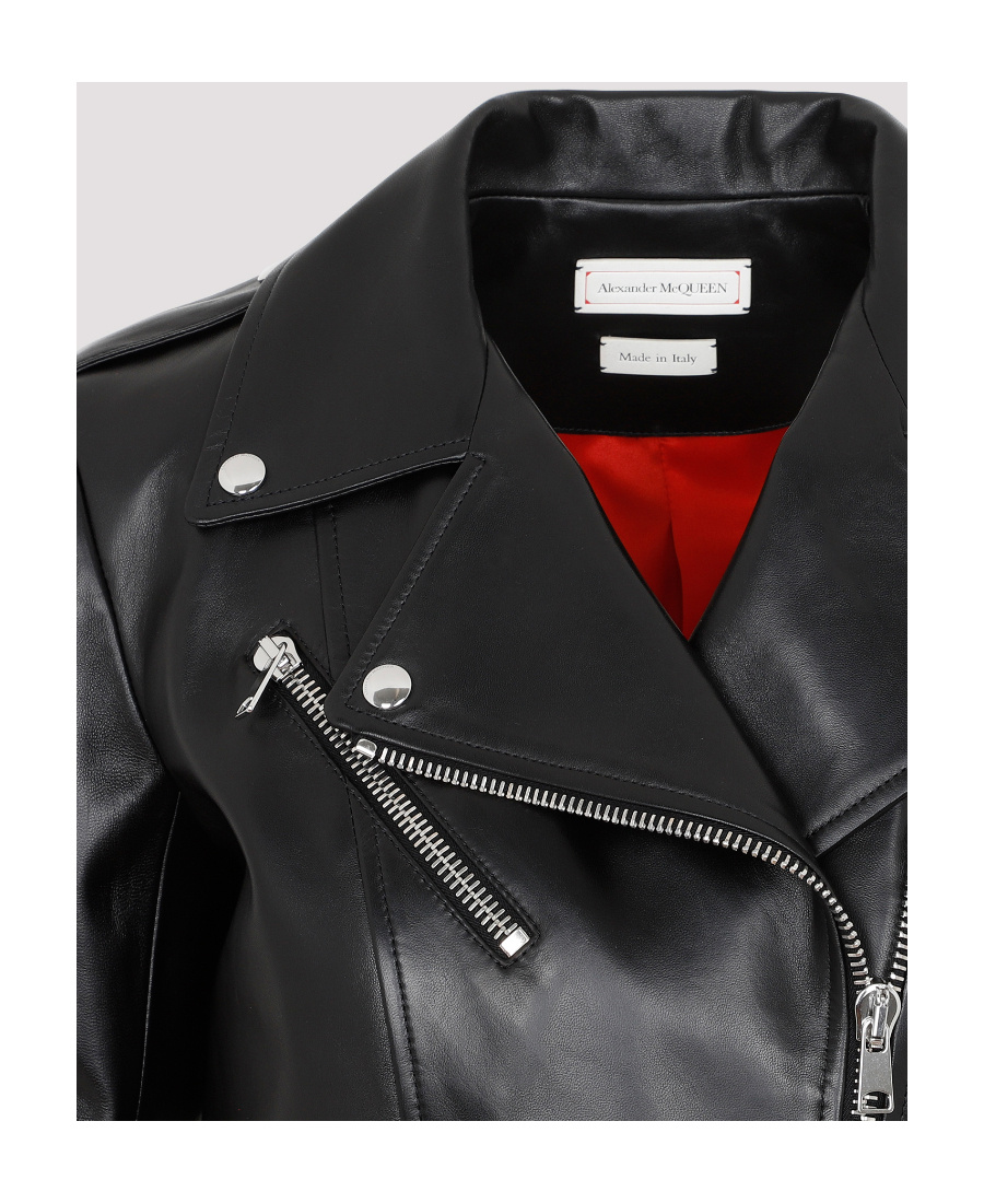 Alexander Mcqueen Cropped Biker Leather Jacket In Black