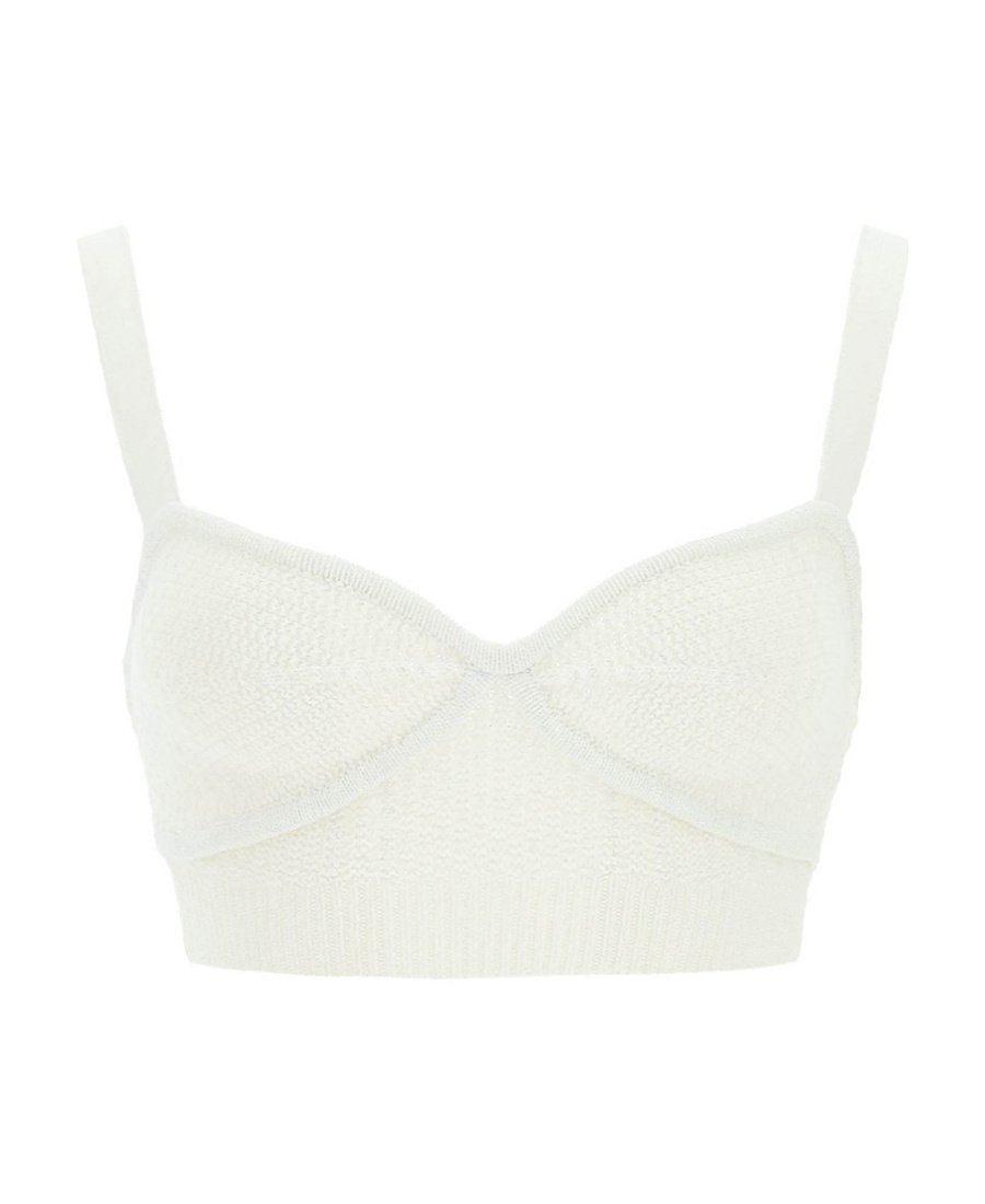 Self-portrait Cotton And Wool Blend Knitted Bra In White