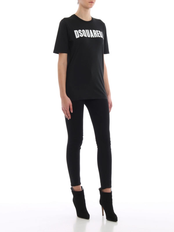 Dsquared2 Logo Printed Pattern T-shirt In Black