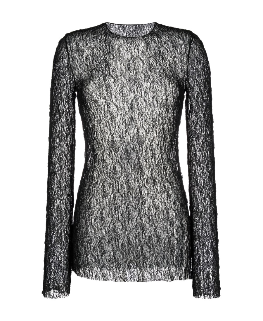 Uma Wang Logo Round Neck Lace Blouse In Gray