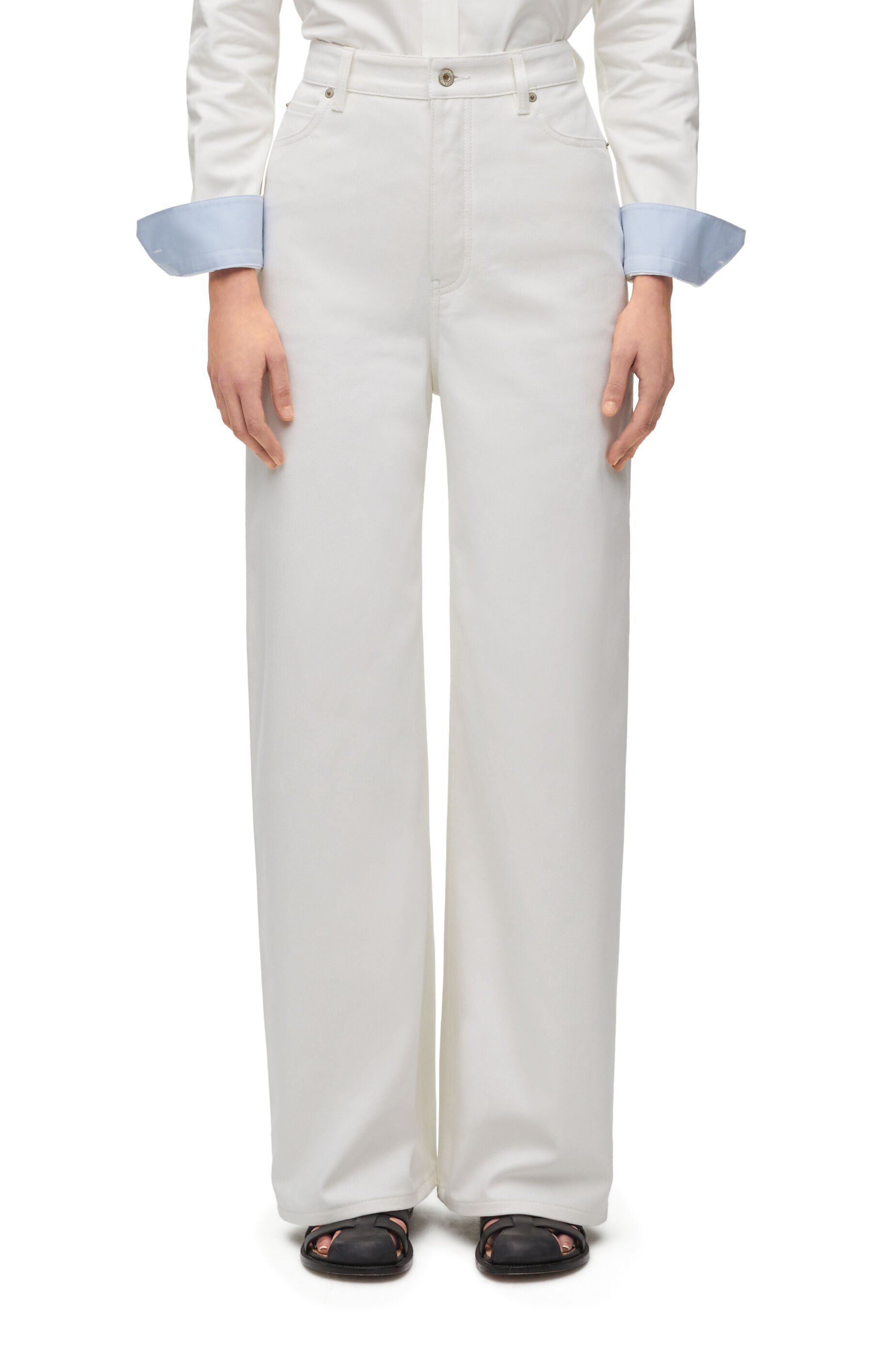 Shop Loewe High Waisted Jeans In Cotton In White